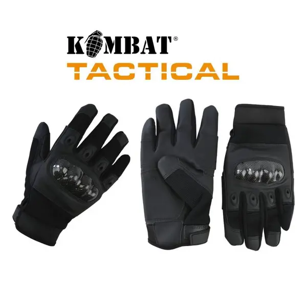 Kombat UK Predator Tactical Gloves Carbon Fibre Military Army Airsoft Black