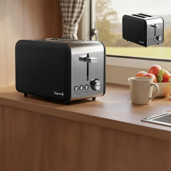 Leisurewize 2 Slice Toaster Stainless Steel Black With 6 Browning Levels LW770
