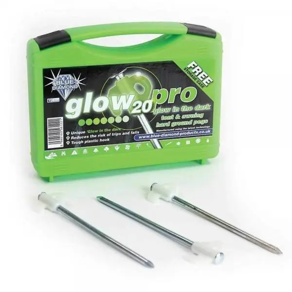 Blue Diamond Glow In The Dark Hard Ground Pegs X 20 Inc Case PEG222